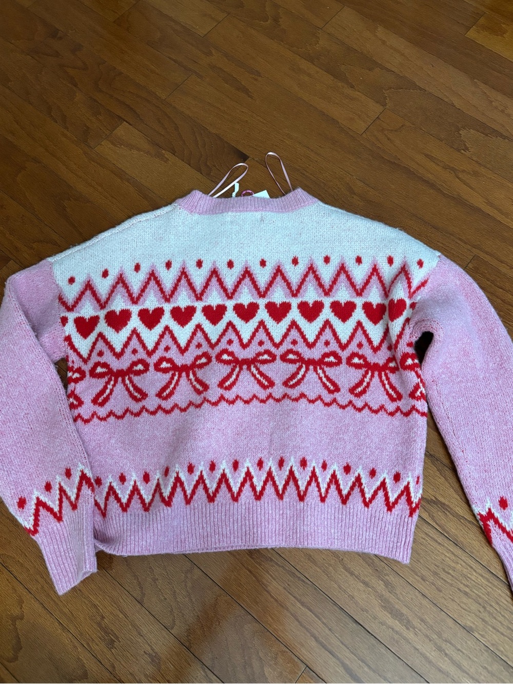 Paris Hilton Pink Heart Bows Long Sleeve Women's Sweater size Small New - Picture 3 of 7